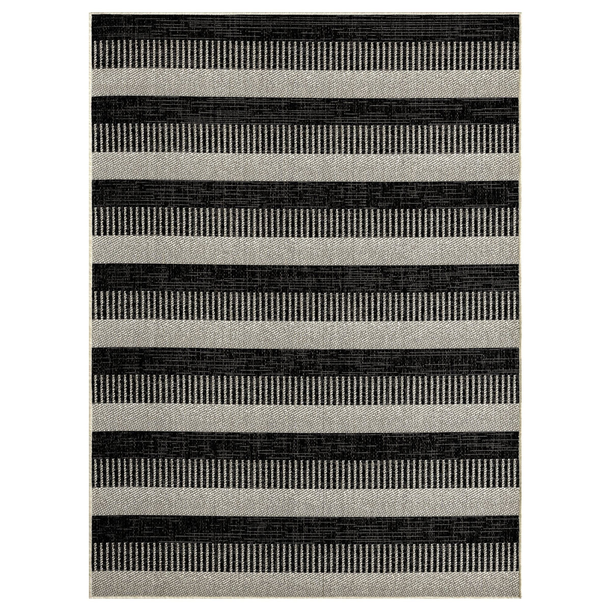 Nicole Miller New York Patio Country Charlotte Modern Striped Indoor/Outdoor Area Rug, Black/Grey, 5'2"x7'2"