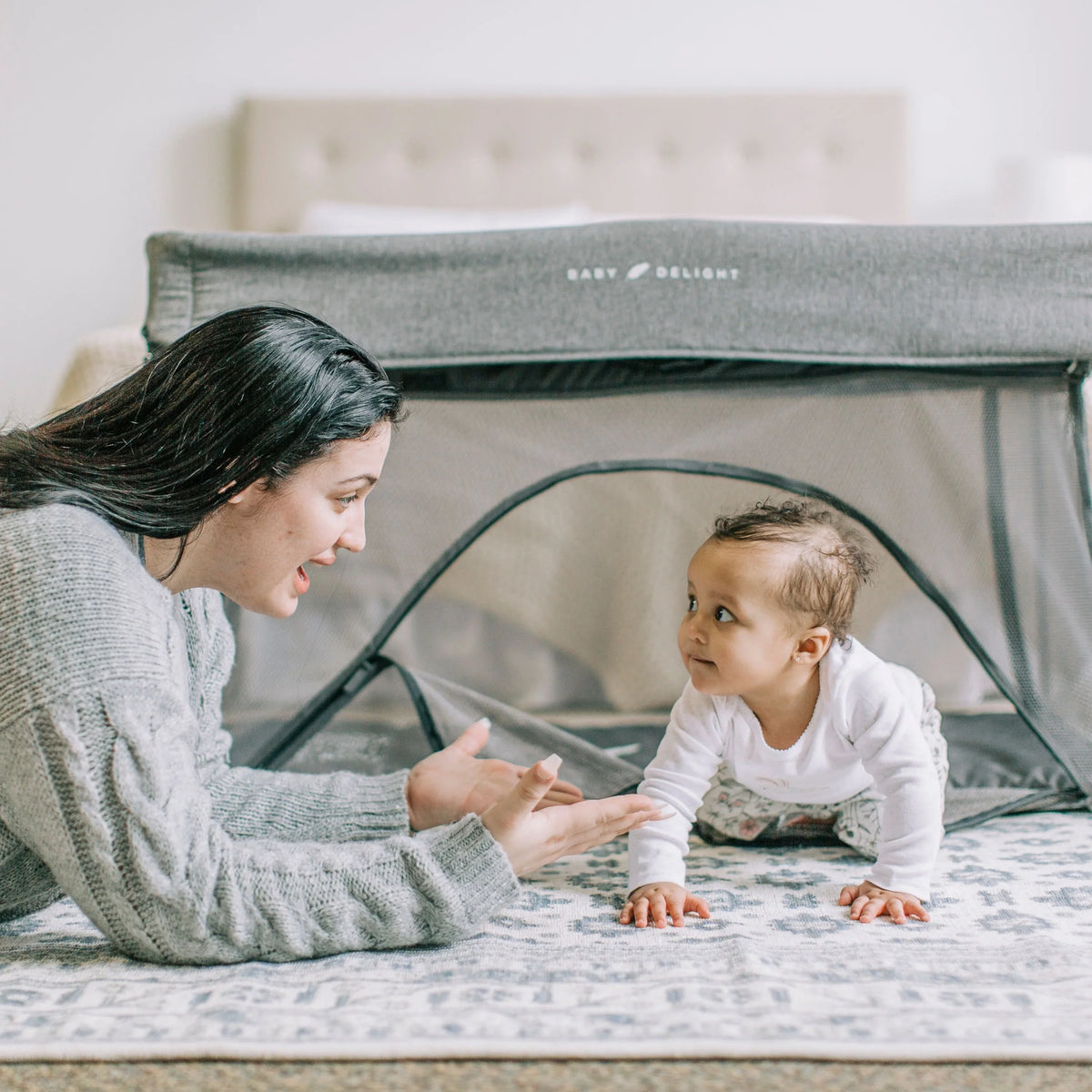 Baby Delight Deluxe Portable Crib & Playard; Charcoal Tweed