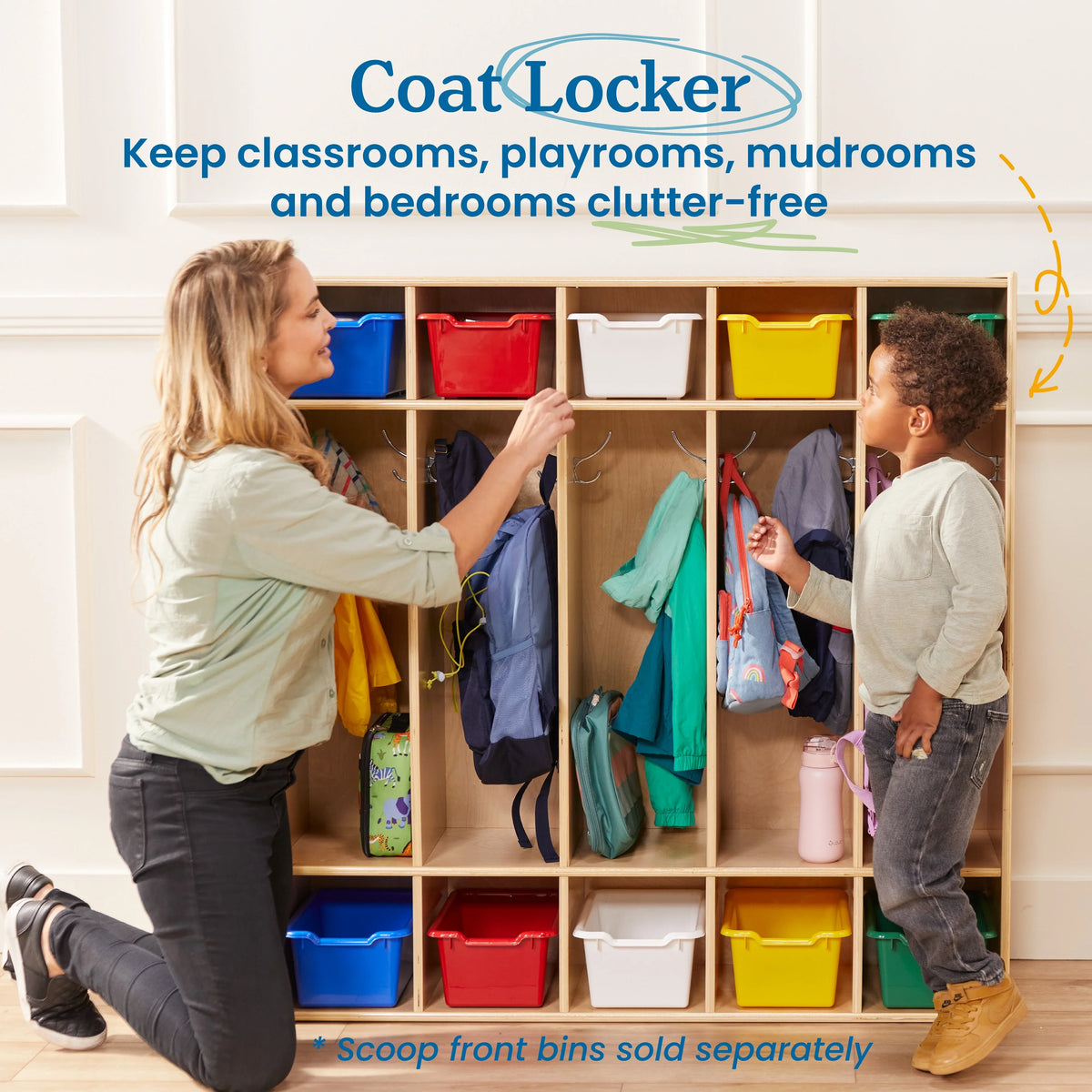 ECR4Kids Streamline 5-Section Coat Locker; Classroom Furniture; Natural