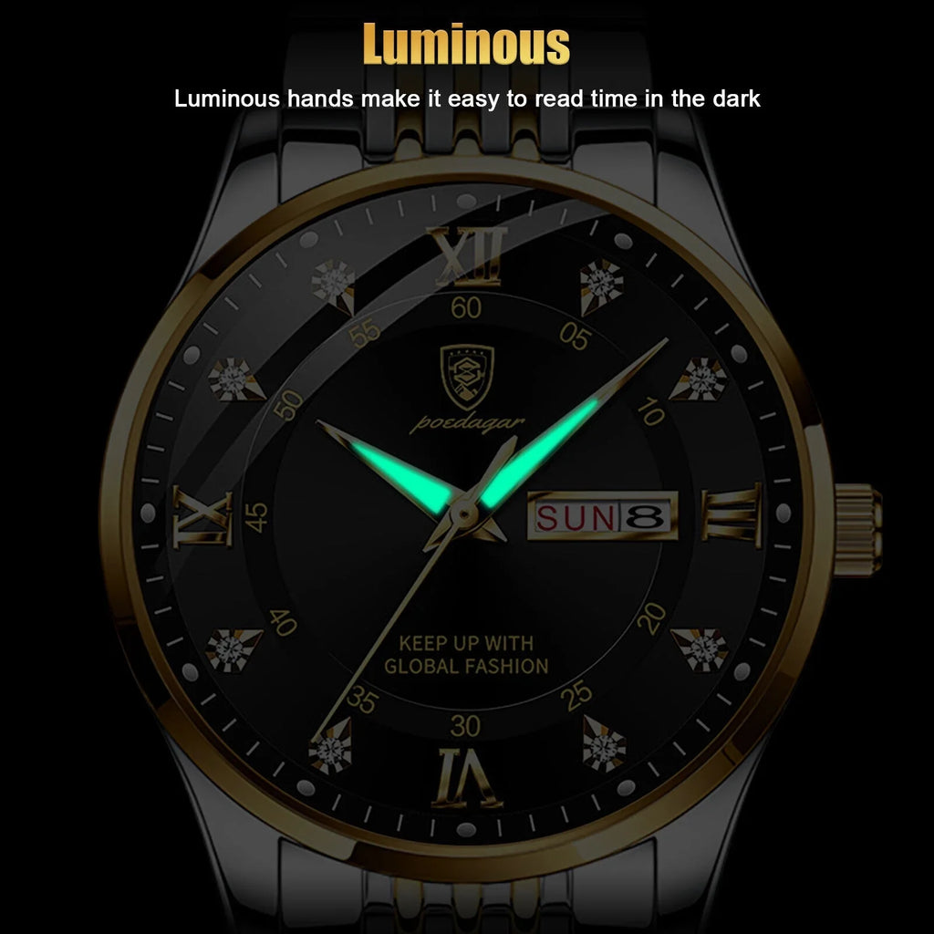 Liquid Men's Watch Classic Relojes De Hombre Stainless Steel Quartz Luminous