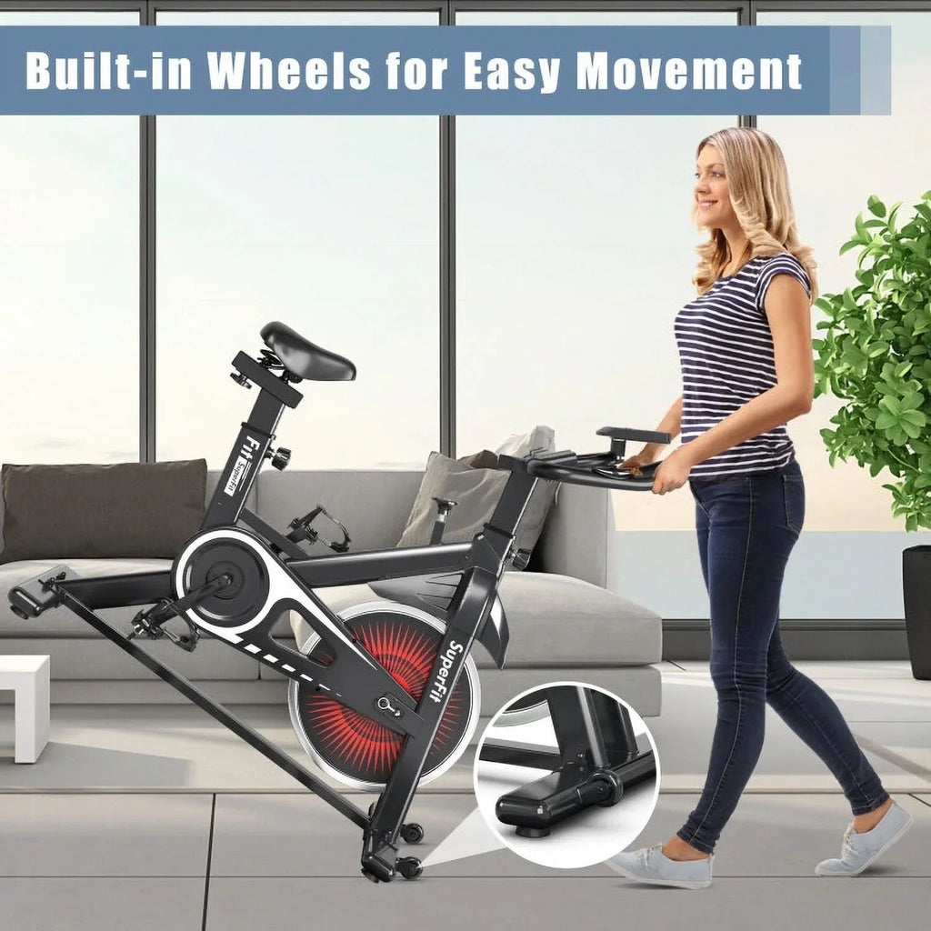 FEIKUQI Exercise Bicycle; Adjustable Resistance Silent Belt Drive; Gym Indoor Stationary Bike; Red