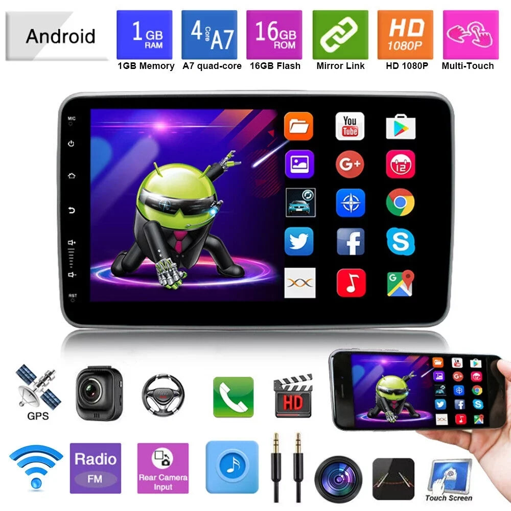 Jahy2Tech 10 Inch On-Board Android 9.1 GPS Wifi Dual Din Touch Monitor Player Navigation
