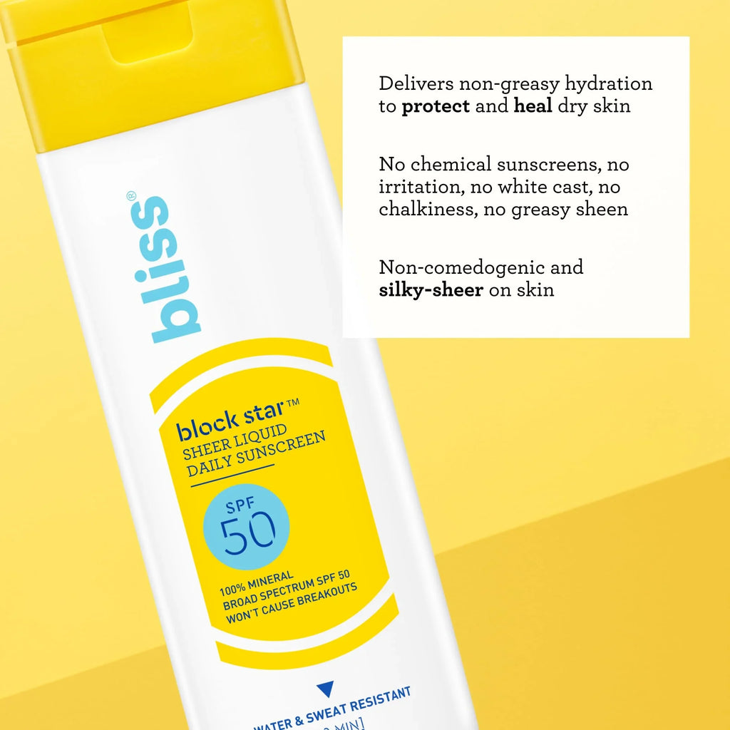 Bliss Block Star Sheer Tinted Face Monitor Spf 50-2 Fl Oz. - 100% Mineral Broad Spectrum Monitor With Zinc Oxide & Titanium Dioxide - Non Greasy Invisible Finish.
