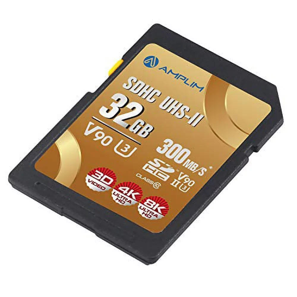 Amplim Extreme High Speed 32GB UHS-II V90 SDXC SD Card for 4K 8K UHD Video Camera Camcorder
