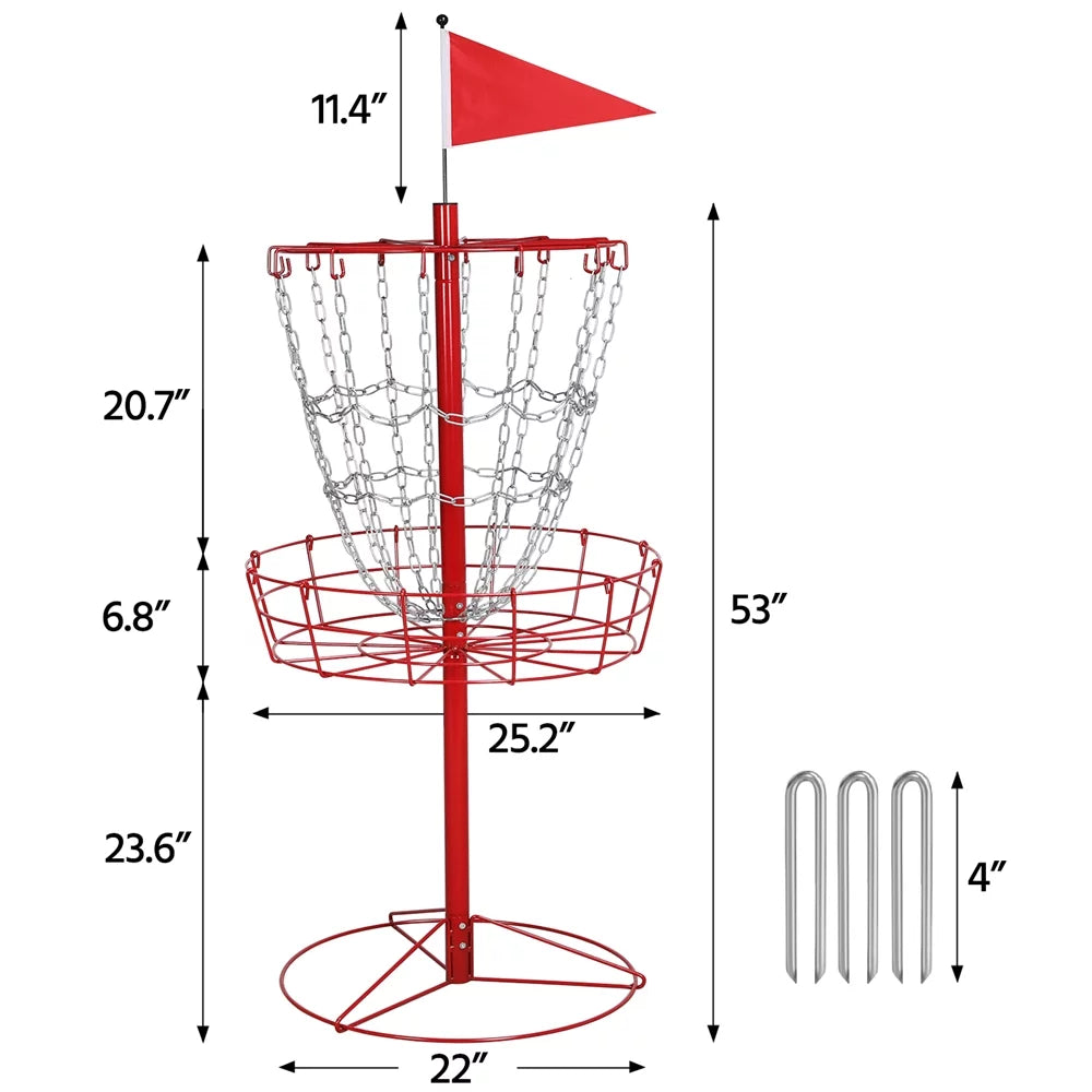Easyfashion 12-Chain Metal Disc Golf Baske; Red