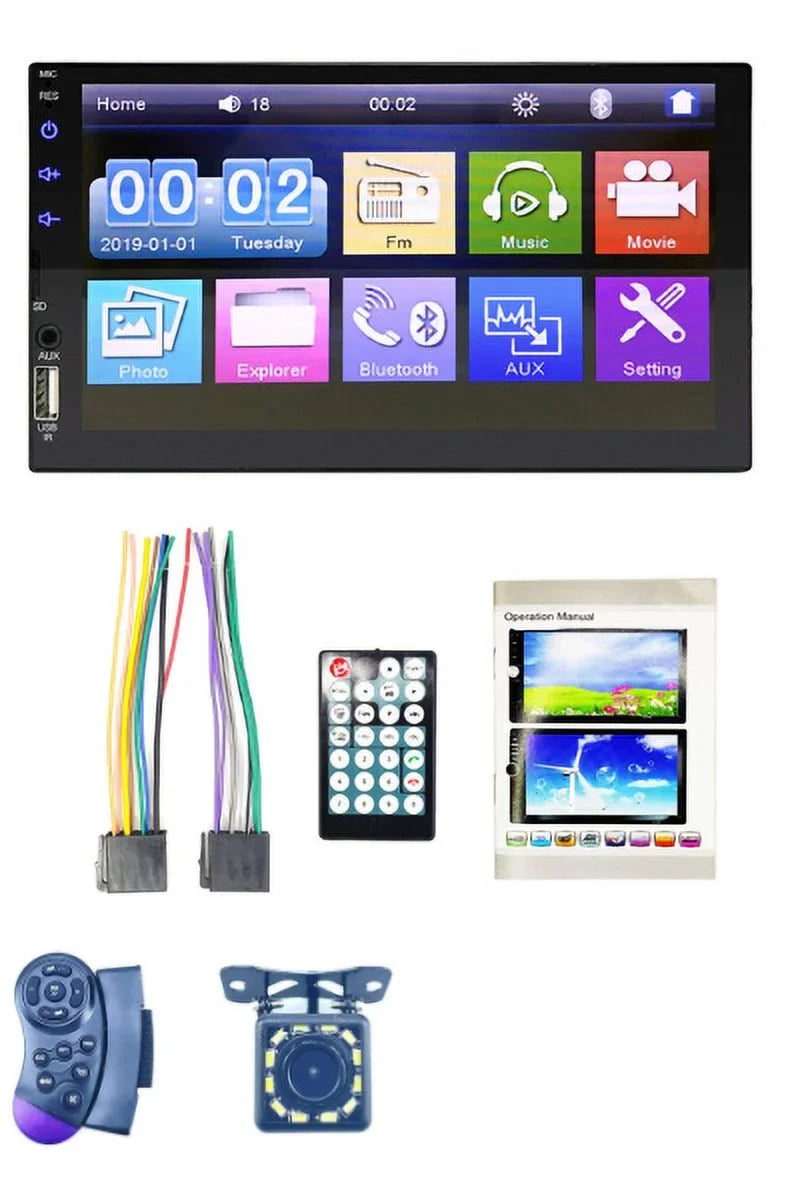 Virwir Car Multimedia Player Bluetooth 7 inch, HD Car Mp5 Player Touch Monitor Autoradio with Backup Camera Rear