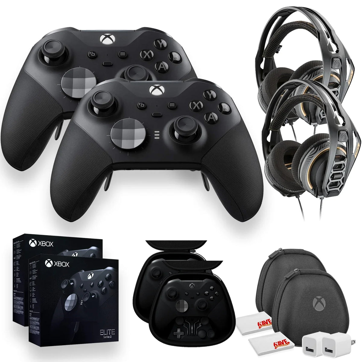 Elite Series 2 Controller x2 With 2 x Rig 400 Pro Headsets + Extra USB Cube and More - Dual Gamer Bundle