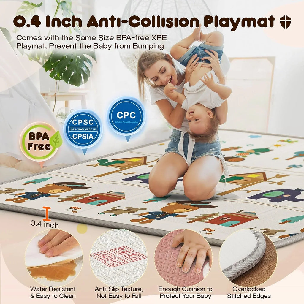 Upgraded 320D Washable Baby Playpen with Padding Mat; 6in1 Large Playpen for Toddlers; Sturdy & Safe Playpen with Padded Cotton Top Rod for Protecting Babies; Baby Play Yard with Zipper Gate