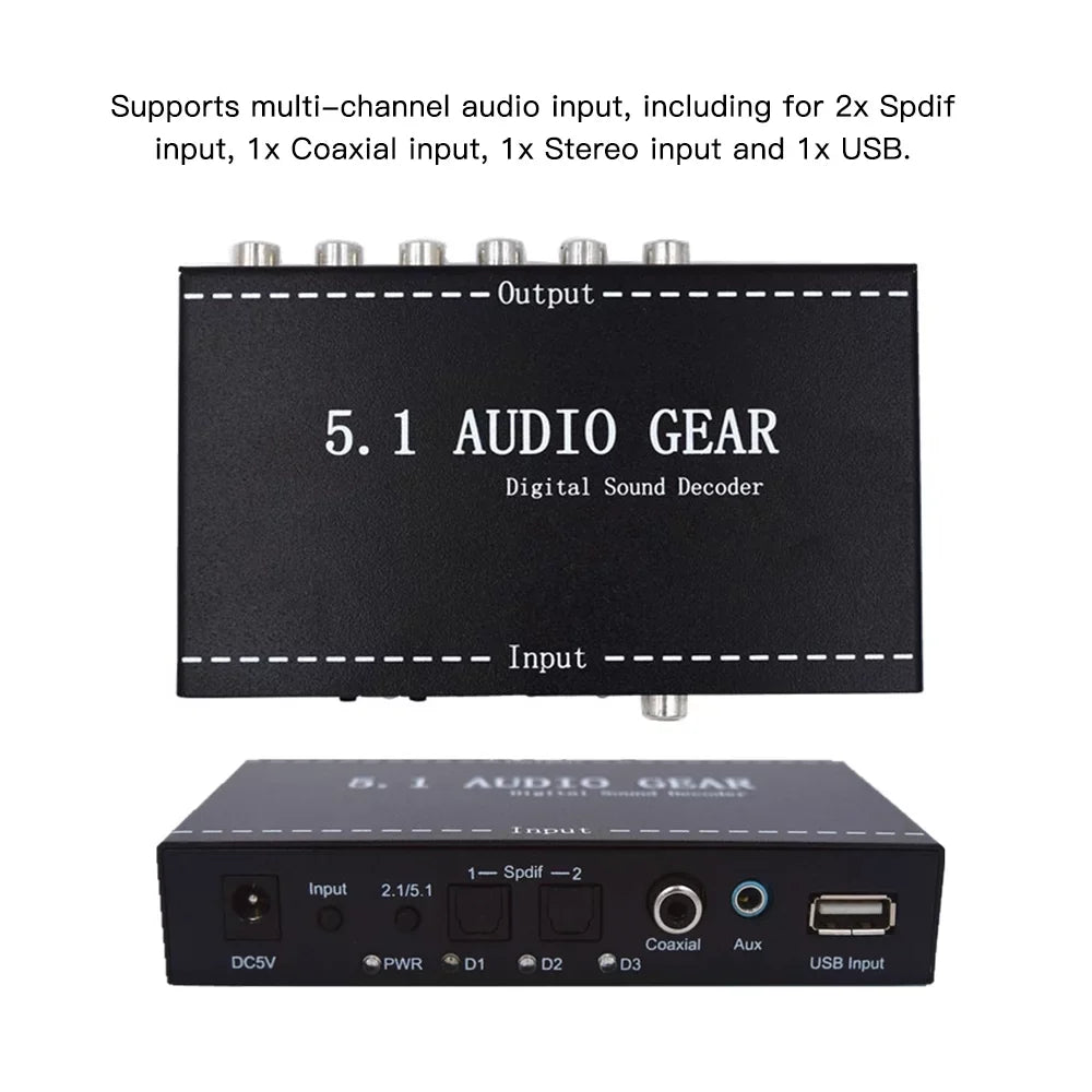 Nebublu NK-A6L 5.1 Audio Gear Digital Sound Decoder; Dolby Digital AC-3 Converter; 3.5mm Audio Output; Home Theater Audio Gear Replacement