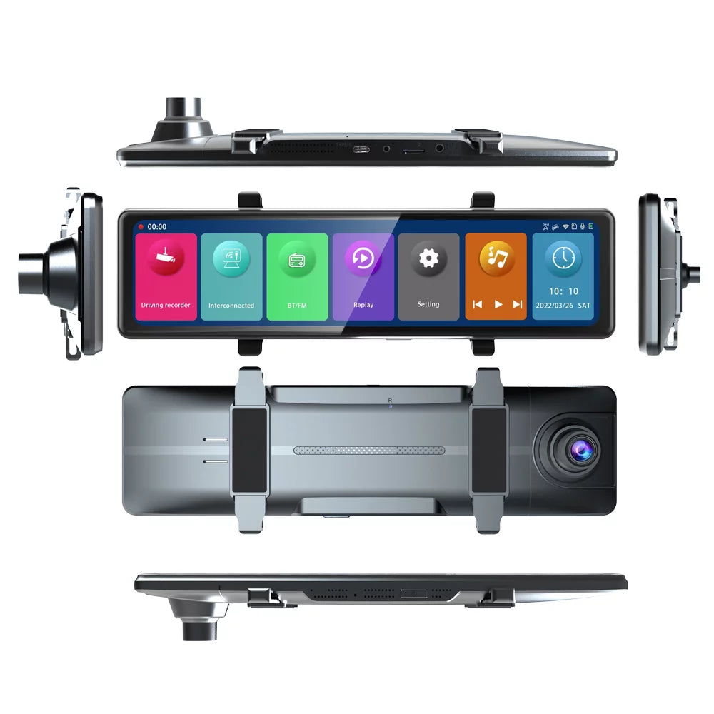 12in Rearview Mirror Dash Cam: 3 Cameras; 2.5K Clear Video Recording - BT Connectivity; Touchscreen; Auto Driving Recorder - Capture Every Moment on the Road