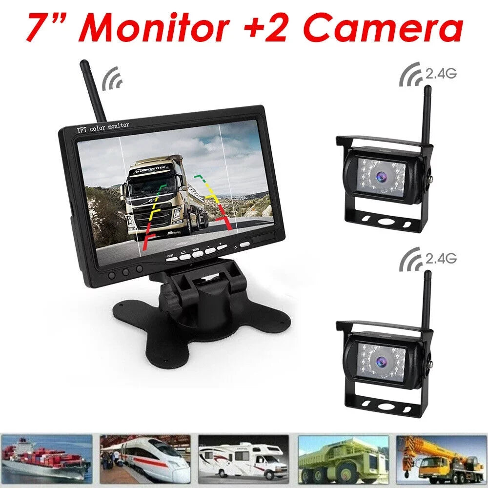 G·PEH Backup Camera Kit with 7" Monitor - Enhance Your Vehicle's Safety with Fluid Night Vision Camera - Ideal for RVs, Buses, Trailers, and Trucks(2 Cameras)