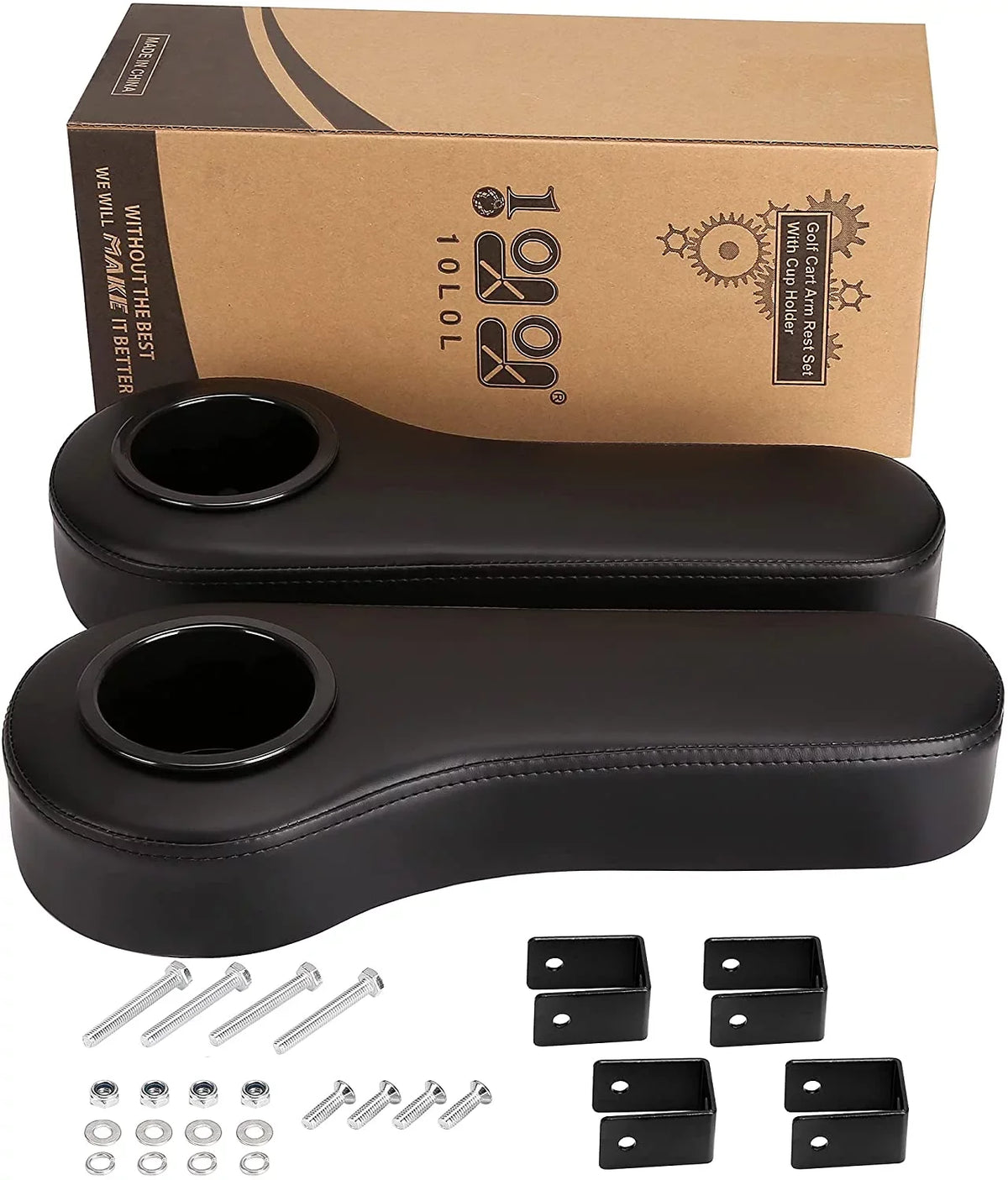 10L0L Golf Cart Armrests with Cup Holder for EZGO Club Car Yamaha Golf Cart Rear Seat, Without Drilling, Black, Set of 2
