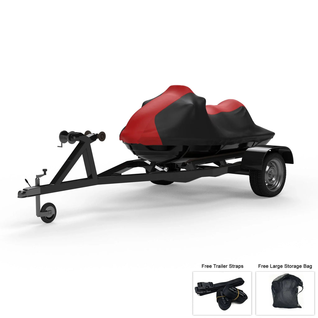 Weatherproof Jet Ski Cover For SEA DOO XP 1991-1996 - RED / Black Color - All Weather - Trailerable - Protects from Rain, Sun, UV Rays, And More! Includes Trailer Straps And Storage Bag