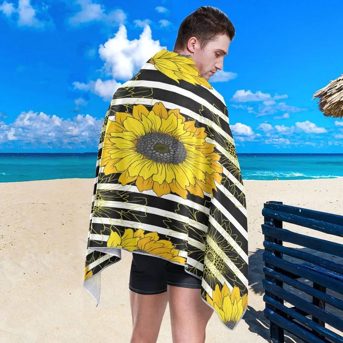 Bestwell Sunflower Beach Towel Oversized Towel Blanket, Thin Lightweight Microfiber Sand Free Quick Dry Towel, 30”X60” Multipurpose Pool Bath Yoga Swim Shower Towel