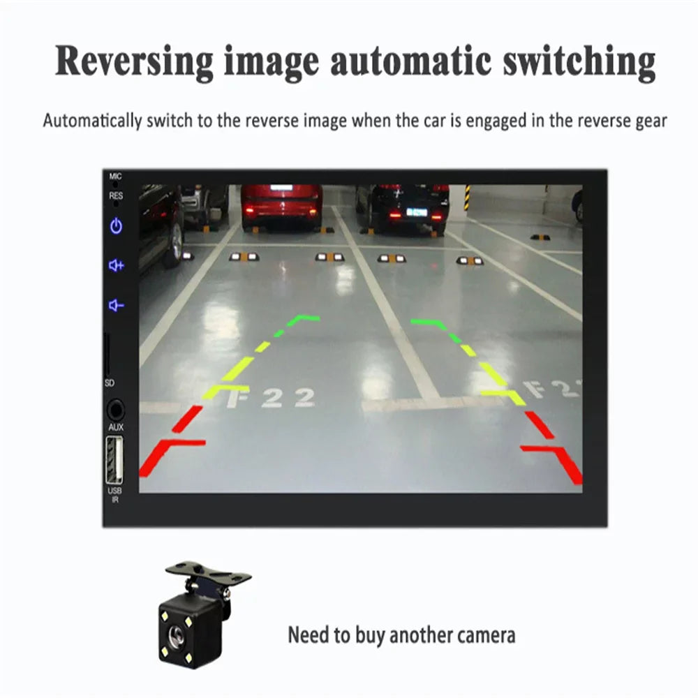 Virwir Car Multimedia Player Bluetooth 7 inch, HD Car Mp5 Player Touch Monitor Autoradio with Backup Camera Rear