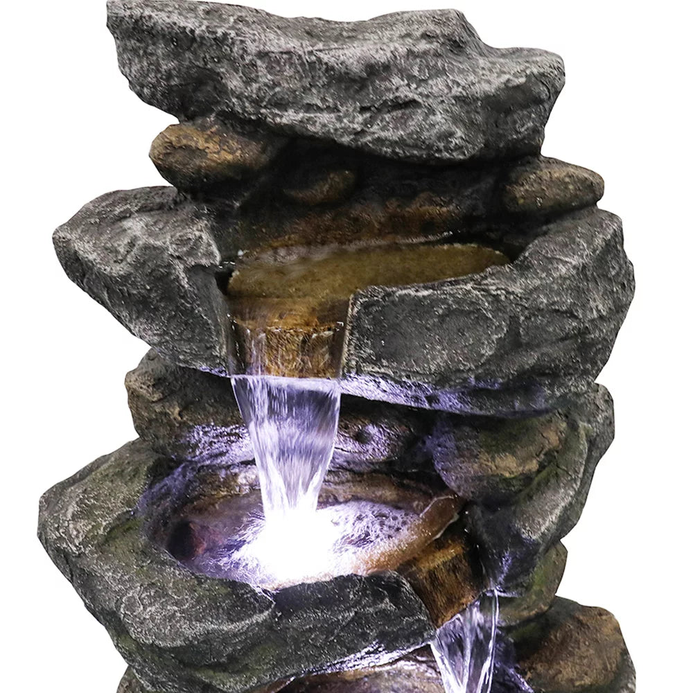 Kmowoo 40inches High Stacked Simulated Rock Fluid Fountain with LED Lights