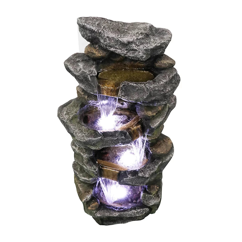Kmowoo 40inches High Stacked Simulated Rock Fluid Fountain with LED Lights