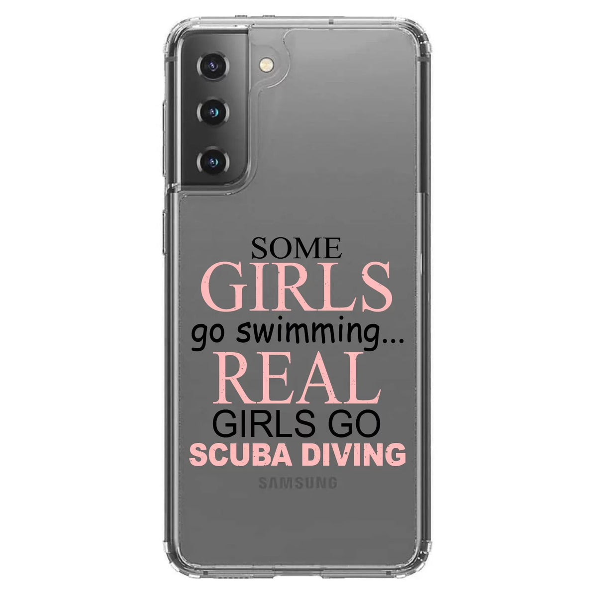 DistinctInk Clear Shockproof Hybrid Case for Galaxy S21+ PLUS 5G (6.7" Monitor - TPU Bumper Acrylic Back Tempered Glass Monitor Protector - Real Girls Go Scuba Diving