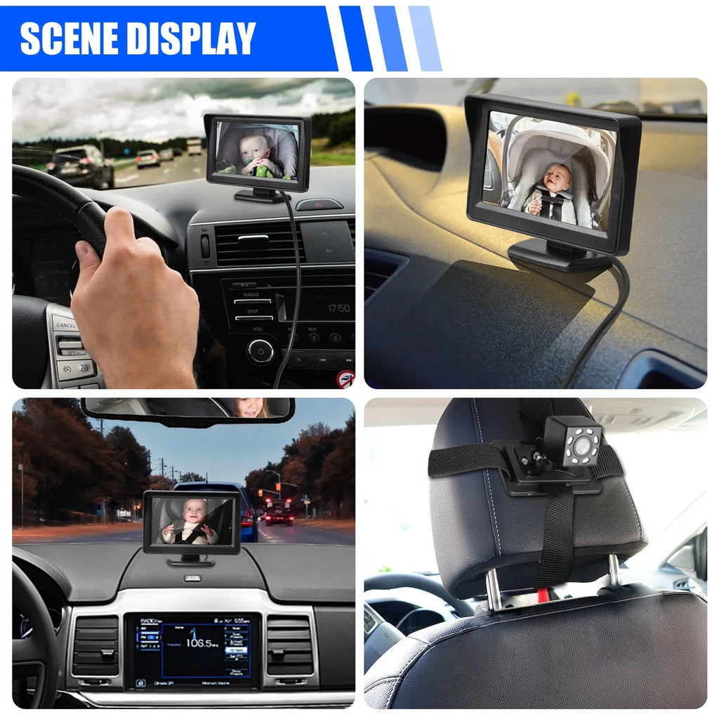 Car Back Seat Camera, EEEkit 12V Baby Car Mirror with 4.3-inch HD Display Night Vision, 120° Wide Crystal Clear View, Rear Facing Safety Car Seat Mirror Camera Observe the Baby's Every Move, Black