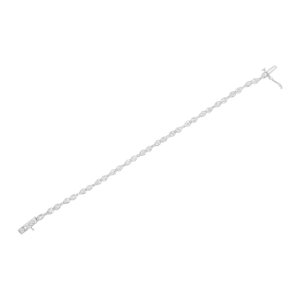 .925 Sterling Silver 1/2 cttw Miracle-Set Diamond Pear Shaped Link Bracelet (I-J Color; I3 Clarity) - 7.25"