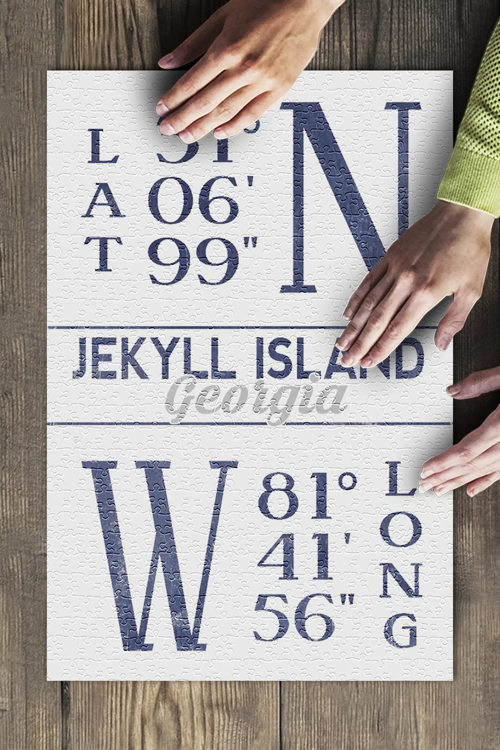 Jekyll Island, Georgia, Latitude and Longitude (Blue) (19x27 inches, Premium 500 Piece Jigsaw Puzzle for Adults and Family, Made in USA)
