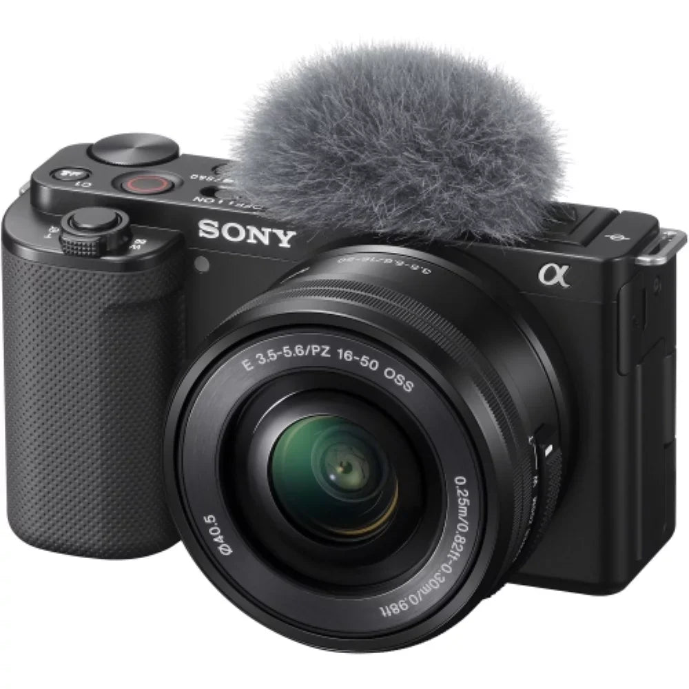 ZV-E10 Mirrorless Camera |16-50mm Lens (Black) Bundle with Transcend 64GB Memory Card + Flexible Tripod + Camera Bag + Cleaning Kit (5 Items)