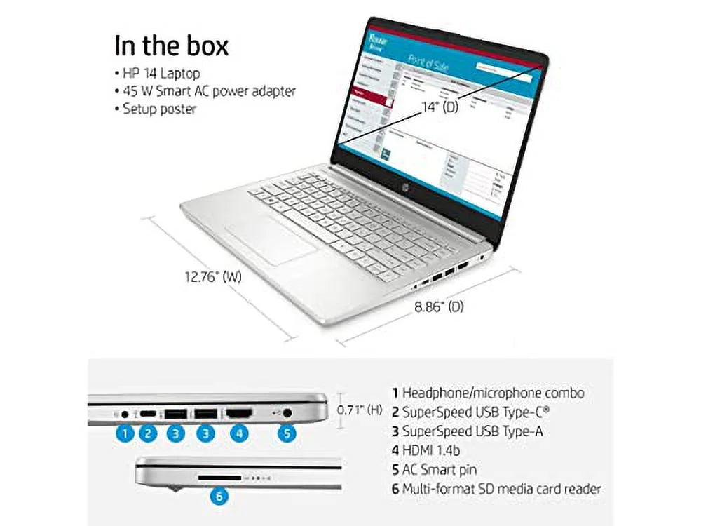 2023 Newest 14 Notebook 14" Display, Core i5 1135G7 Processor, 32GB RAM, 1TB SSD, Iris Xe Graphics, Bluetooth, Webcam, HDMI, Windows 11 Home, Natural Silver