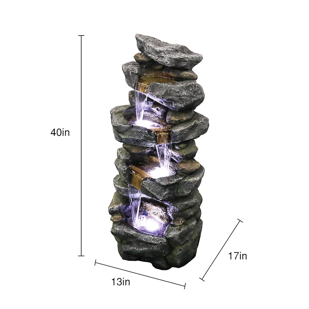 Kmowoo 40inches High Stacked Simulated Rock Fluid Fountain with LED Lights