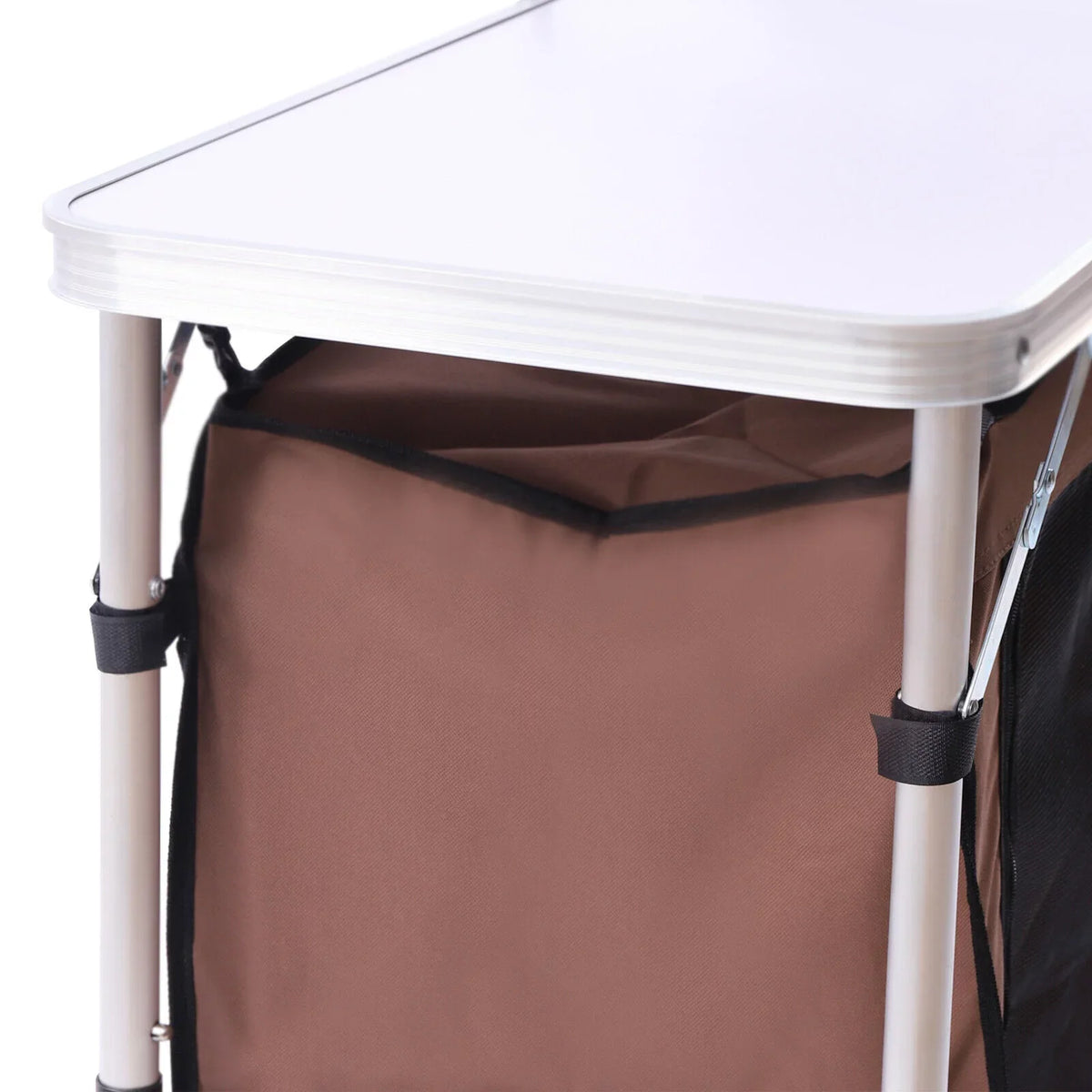 Folding Camping Station Portable Barbecue Table Rack+Brown Fabric Cover