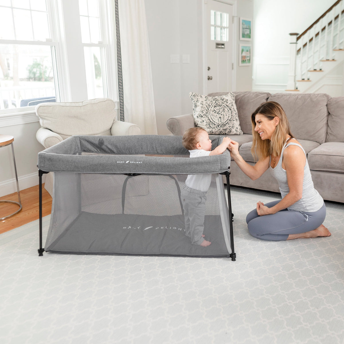 Baby Delight Deluxe Portable Crib & Playard; Charcoal Tweed