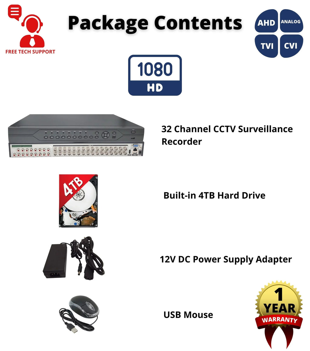 Evertech 32 Channel DVR with 4TB H.265 Digital Video Recorder for CCTV Security Surveillance Camera System