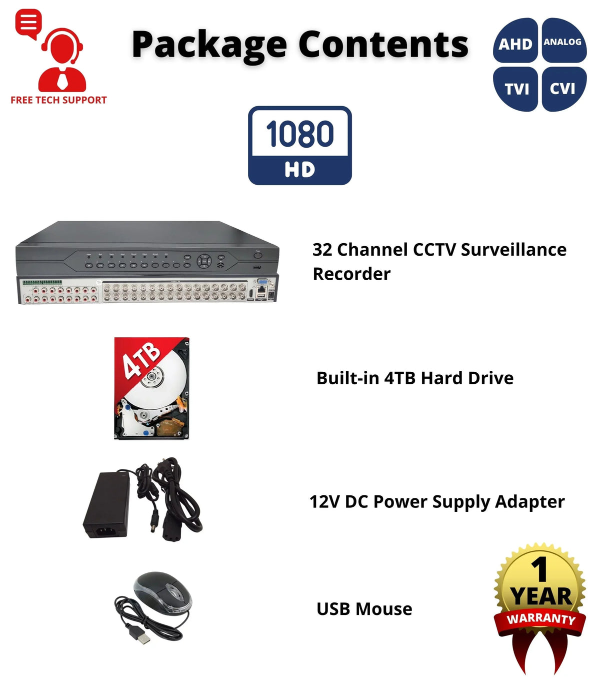 Evertech 32 Channel DVR with 4TB H.265 Digital Video Recorder for CCTV Security Surveillance Camera System