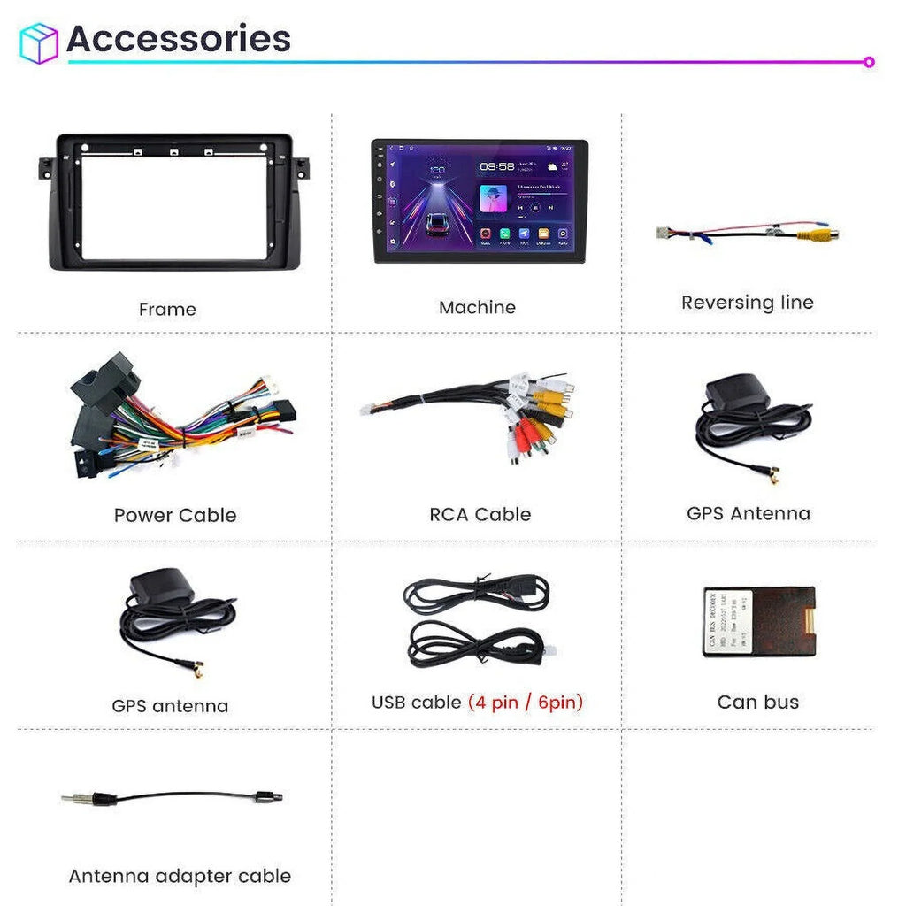 Android 12 Car Radio Stereo for BMW E46 M3 9 inch Touch Monitor 2+32GB USB RDS Carplay Android Auto HD WIFI GPS FM Bluetooth
