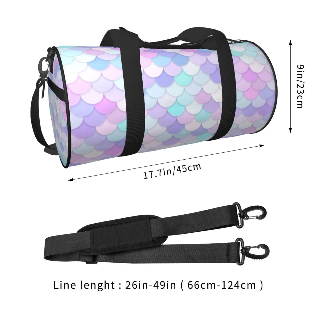 Coaee Rainbow Scales Large Capacity Travel Luggage Bag Cylinder Gym Bag Fluid Sports Bag with Pocket and Compartment