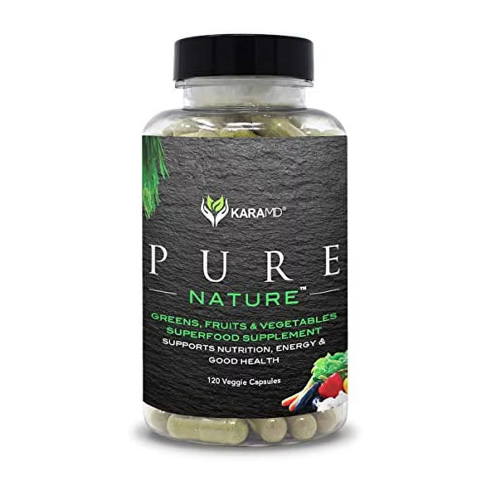 KaraMD Pure Nature | Dr Formulated Greens; Fruit & Vegetable Whole Food Health Supplement | Vitamins; Fiber & Antioxidant Superfood Nutrition | Natural Energy; Digestion & Immunity Boost; 120 Capsules