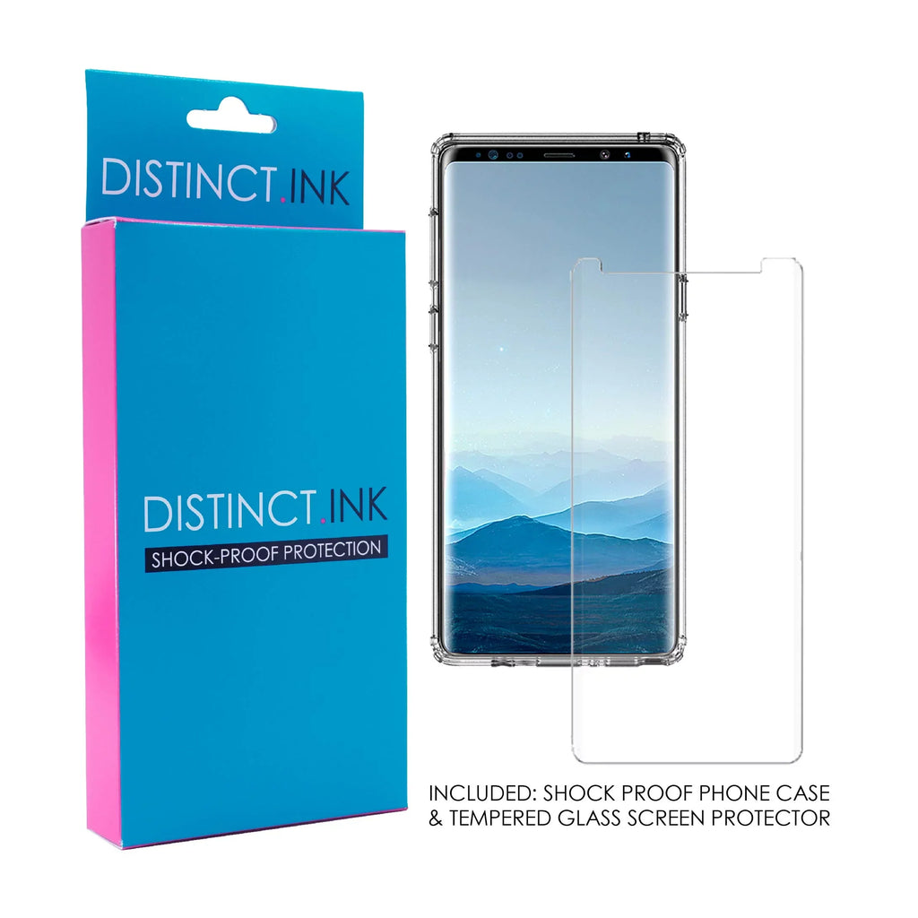 DistinctInk Clear Shockproof Hybrid Case for Galaxy Note 9 - TPU Bumper, Acrylic Back, Tempered Glass Monitor Protector - Matthew 9:29 - Because of Your Faith, It Will Happen