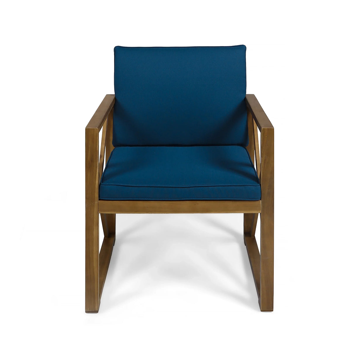 GDF Studio Arcadia Outdoor Acacia Wood 4 Seater Chat Set with Cushions, Brown and Dark Teal