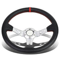 DNA Motoring SW-T520-SL-RD 350mm Silver 6-Bolt Spoke Red Stitched Leather Racing Steering Wheel
