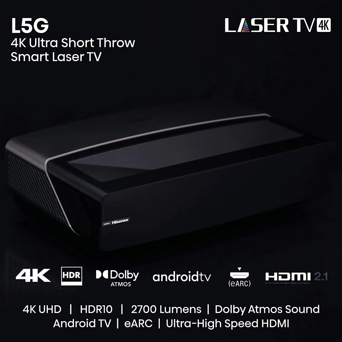 Hisense 100L5G 4K Ultra Short Throw Laser TV with 100-inch ALR Display Android TV with Additional 2 Year Coverage by Epic Protect (2022)