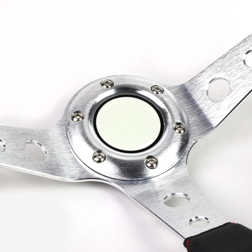 DNA Motoring SW-T520-SL-RD 350mm Silver 6-Bolt Spoke Red Stitched Leather Racing Steering Wheel