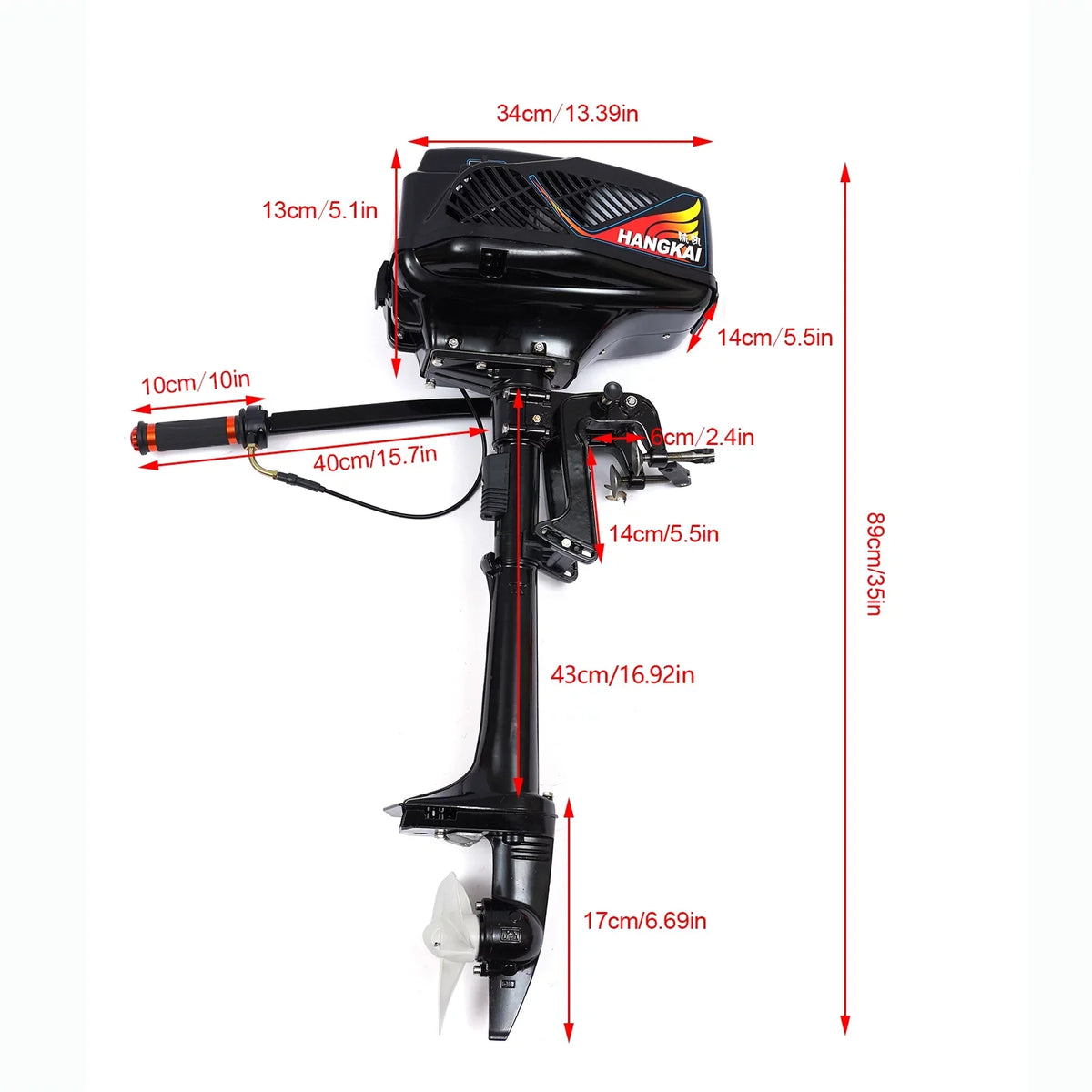 Miumaeov Outboard Trolling Motor 3.6HP 2 Stroke Inflatable Shaft Fishing Boat Engine Propeller CDI Control Air Cooling System Heavy Duty Tiller Shaft