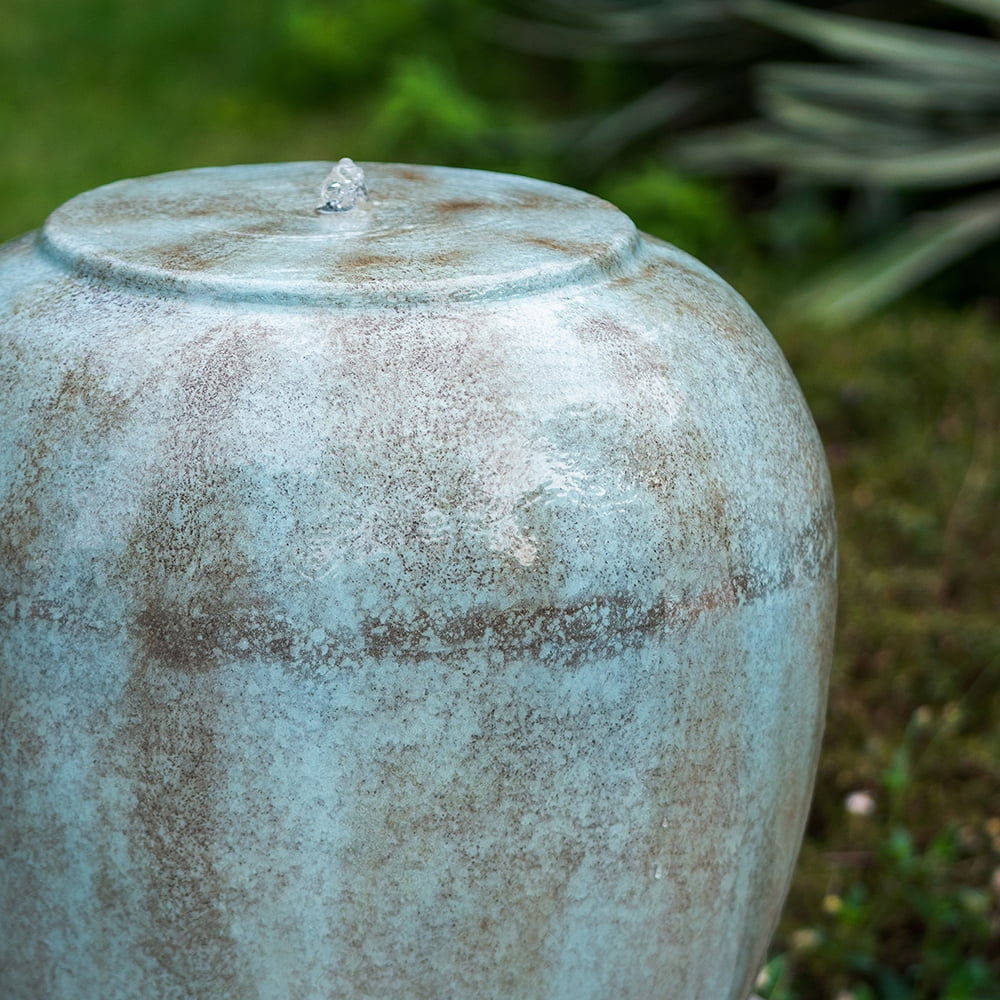 CoSoTower 19.5X19.5X32.5" Heavy Outdoor Cement Fountain Antique Blue, Cute Unique Urn Design Fluid Feature for Home Garden, Lawn, Deck & Patio