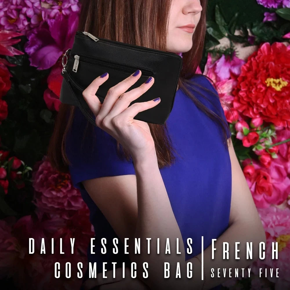 Picnic Gift French 75-Daily Essentials Cosmetics Bags with Removable Wristlet, Black Birmingham