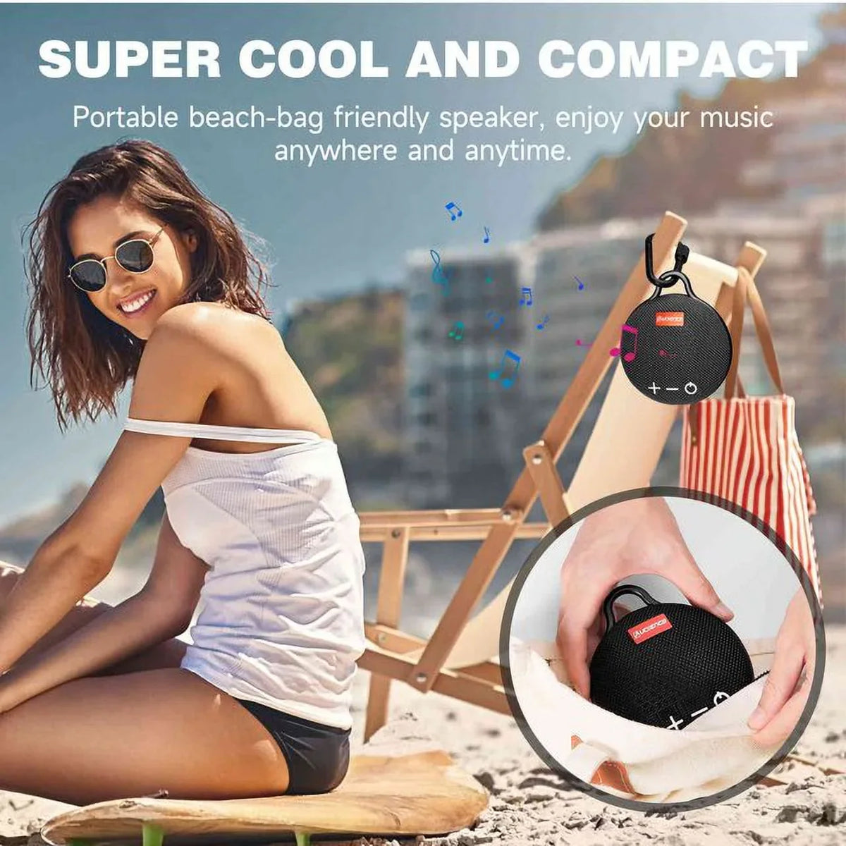 UrbanX Bluetooth 5.0 Speaker with Clip, 20H Playtime, Compact Speaker with Big Sound, Punchy Bass, Wireless IPX7 Fluid Speaker for Tab P11 Gen 2 & Beach, Pool, Boat, Biking Black 2 Pack