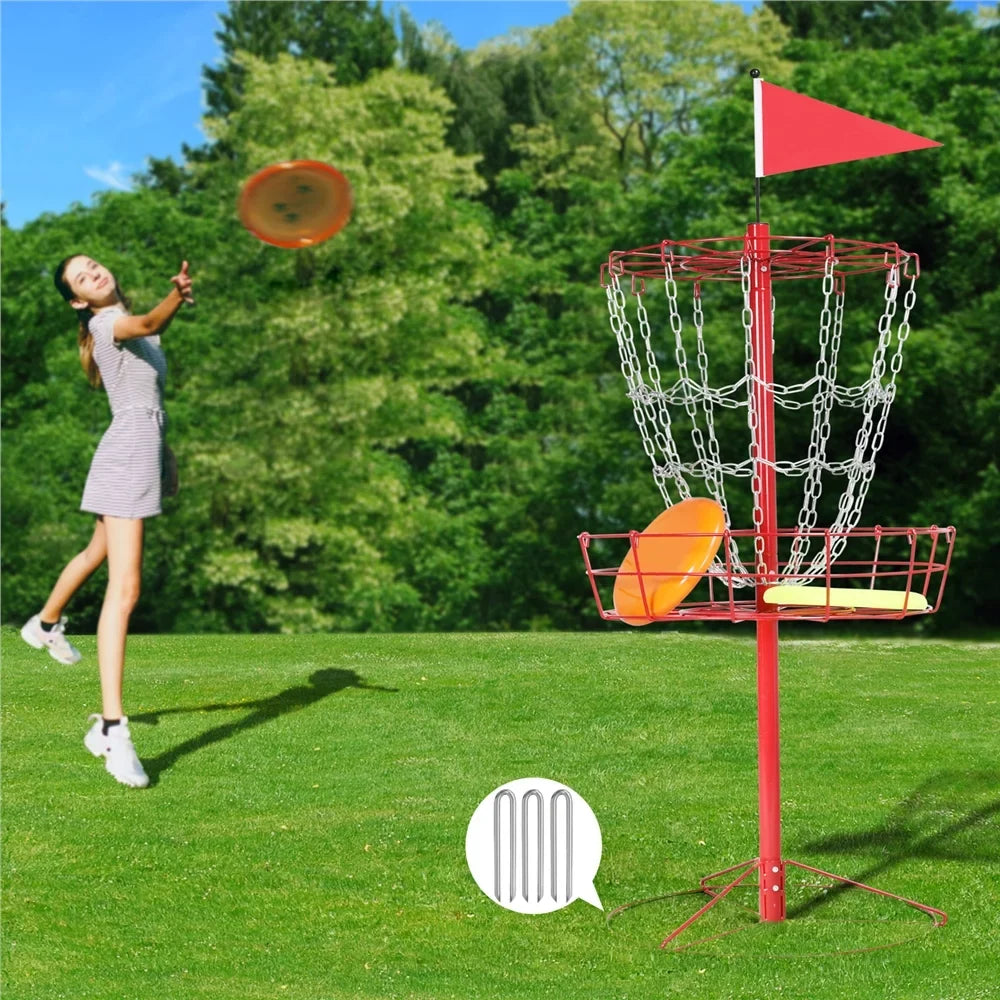 Easyfashion 12-Chain Metal Disc Golf Baske; Red