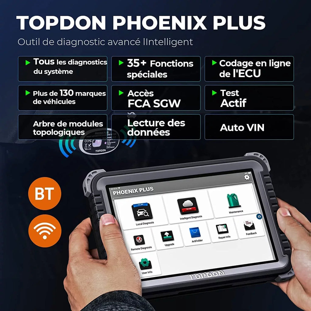 Car Diagnostic Scan Tool TOPDON Phoenix Plus OBD2 Scanner Bi-directional Advanced ECU Coding; Key Matching;34 Reset Services
