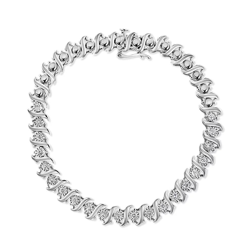 .925 Sterling Silver 1/2 Cttw Diamond Miracle Set "S" Link Tennis Bracelet - (J-K Color; I2-I3 Clarity) - Size 7.50