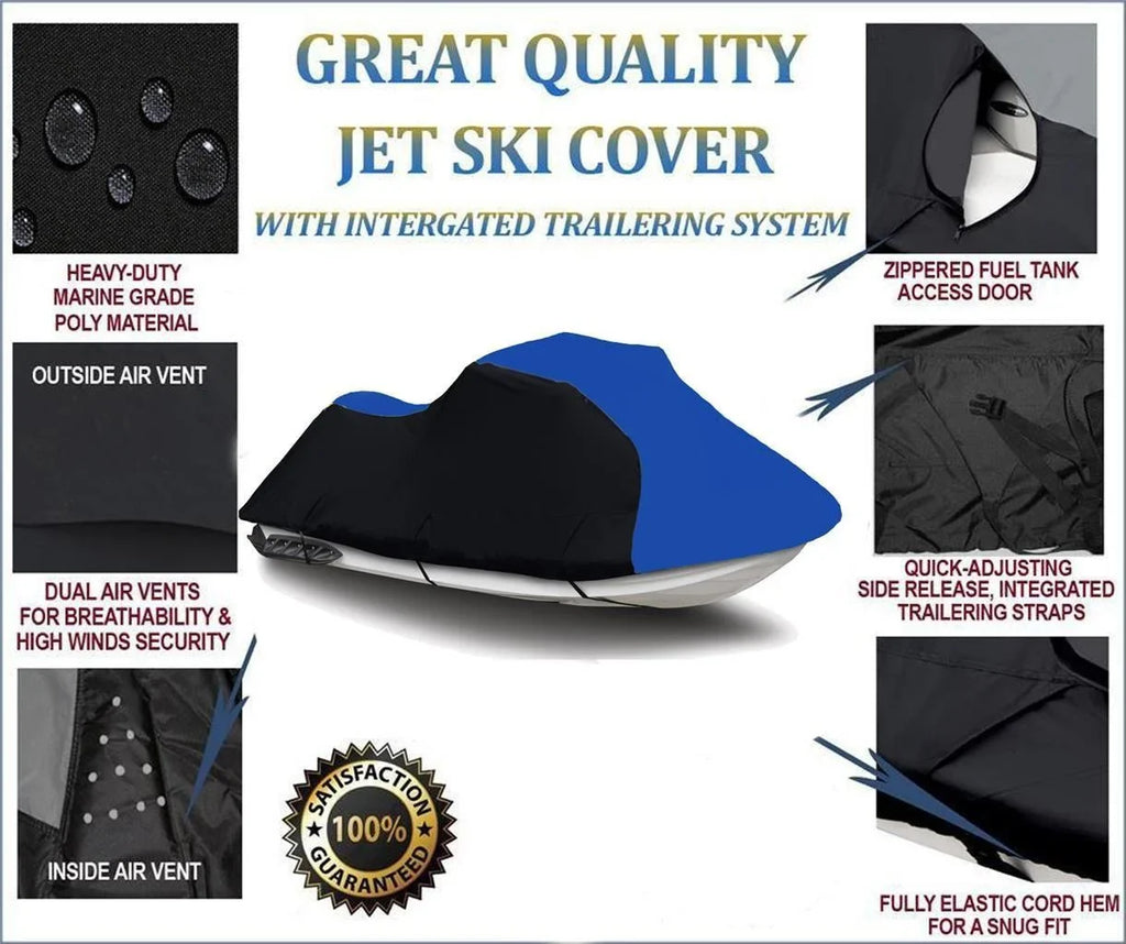 BLACK / BLUE HEAVY-DUTY Cover Compatible for Polaris SL650 SL 750 JetSki Jet Ski PWC Cover 1992 1993 1994 1995 TOP OF THE LINE 1-2 Seater