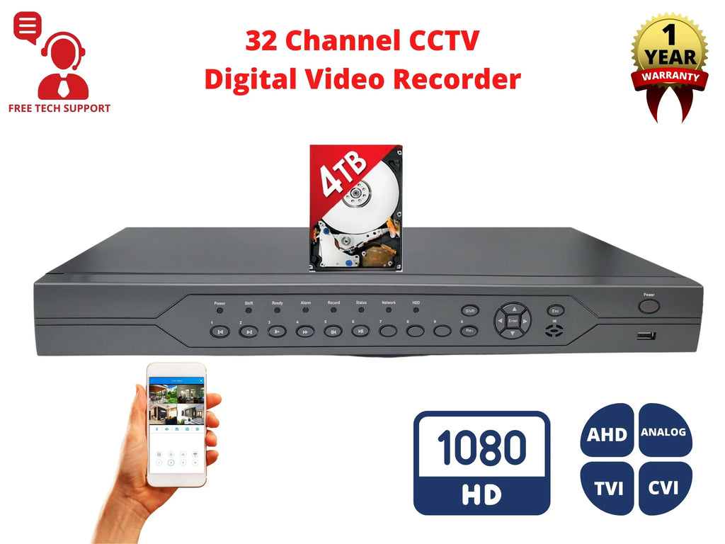 Evertech 32 Channel DVR with 4TB H.265 Digital Video Recorder for CCTV Security Surveillance Camera System