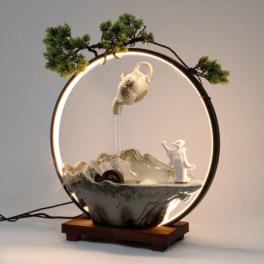 Tabletop Fountain with LED Light and Atomizer Streamfall Zen Meditation Desktop Rockery